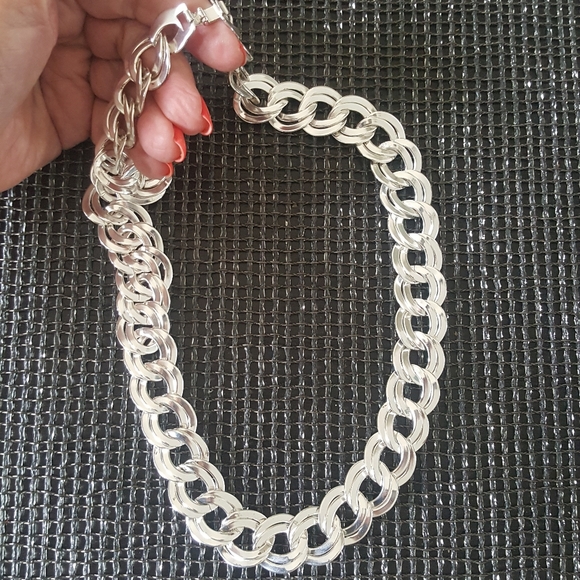 Silver-tone Double Links Necklace - Picture 2 of 4